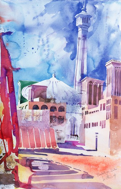 Bastakia, Dubaj, 2004 (akwarela na papierze) autorstwa Simon Fletcher