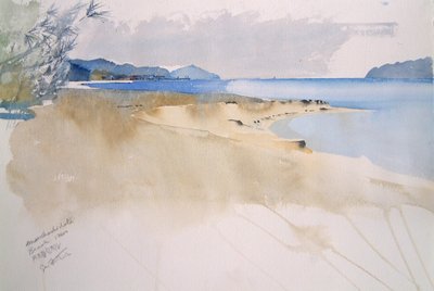 Plaża Amanohashidate, 2000 (akwarela) autorstwa Simon Fletcher