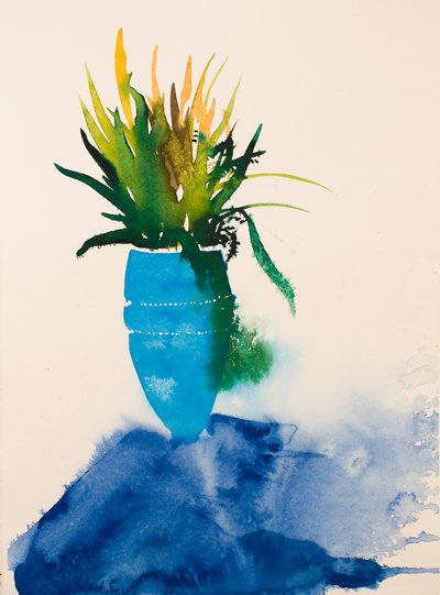 Niebieski wazon, 2016 (akwarela) autorstwa Simon Fletcher