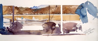 Dock Wall Amanohashidate, 2000 (akwarela) autorstwa Simon Fletcher