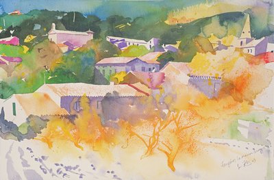 Faugeres, La Maison Orange, 2003 (akwarela na papierze) autorstwa Simon Fletcher