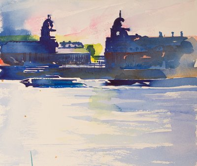 Greenwich z Isle of Dogs, 2016 (akwarela) autorstwa Simon Fletcher