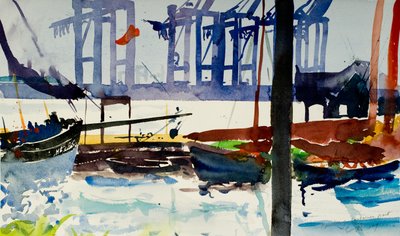 Hamburg, port kontenerowy, 2009 (akwarela) autorstwa Simon Fletcher