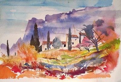 Le Caroux, Francja (akwarela) autorstwa Simon Fletcher