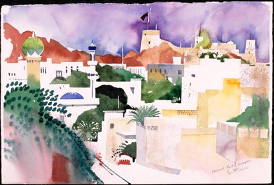 Fort i meczety w Muskacie (akwarela na papierze) autorstwa Simon Fletcher