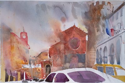 Orvieto Piazza, Włochy 2002 (akwarela) autorstwa Simon Fletcher