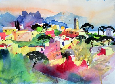 Ravello i Zatoka Salerno, 2003 (akwarela na papierze) autorstwa Simon Fletcher