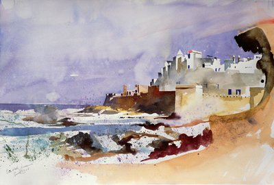 Ściana morska, Essaouira (akwarela na papierze) autorstwa Simon Fletcher