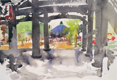 Wejście do świątyni, Amanohashidate (akwarela na papierze) autorstwa Simon Fletcher