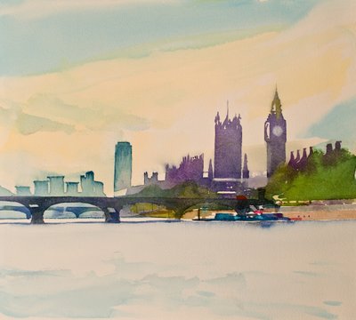 Westminster z kładki dla pieszych II, 2016 (akwarela) autorstwa Simon Fletcher
