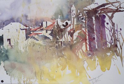 Zimowa wioska i trawy, Francja, 2008 (akwarela) autorstwa Simon Fletcher