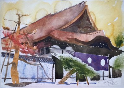 Owinięte drzewa Kioto, 2000 (akwarela) autorstwa Simon Fletcher