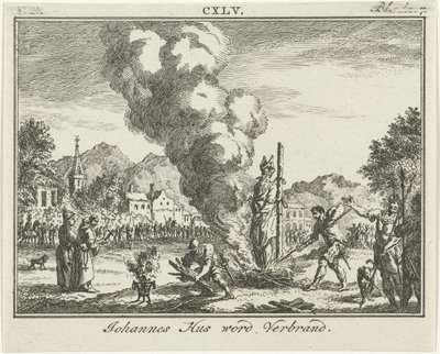 Spalenie Jana Husa na stosie, połowa XVIII w. autorstwa Simon Fokke