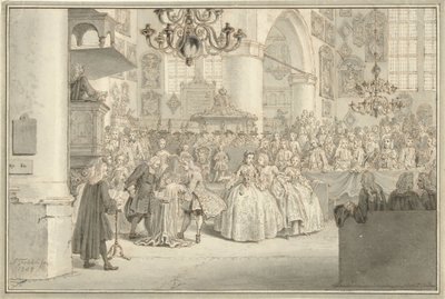 Chrzest księcia Wilhelma V, 1748 autorstwa Simon Fokke
