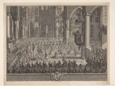 Małżeństwo Karela Christiana van Nassau-Weilburga z księżną Karoliną, 1760 Przedstawienie uroczystej ceremonii ślubnej (...) księcia van Nassau Weilburg z (...) Karoliną van Oranje & Nassau odbyła się w środę, 5 marca 1760, w Groote Kerk w G autorstwa Simon Fokke