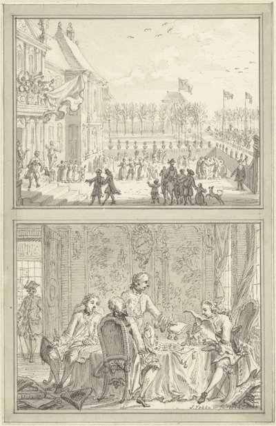 Pałac Honselaarsdijk zmienia właściciela / Sprzedaż pruskich zwierzchnictwa Annie van Hannover, 1754 autorstwa Simon Fokke
