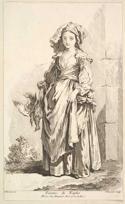Kobieta z Neapolu, ze zbioru różnych postaci obcych Wymyślone przez F. Bouc..., XVIII wiek. autorstwa Simon Francois Ravenet