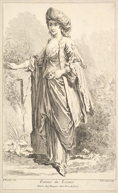 Kobieta Lewantu, ze zbioru różnych postaci obcych Wymyślone przez F. Bouc..., XVIII wiek. autorstwa Simon Francois Ravenet