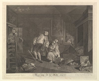 Małżeństwo A-la-Mode, Tablica V, kwiecień 1745. autorstwa Simon Francois Ravenet