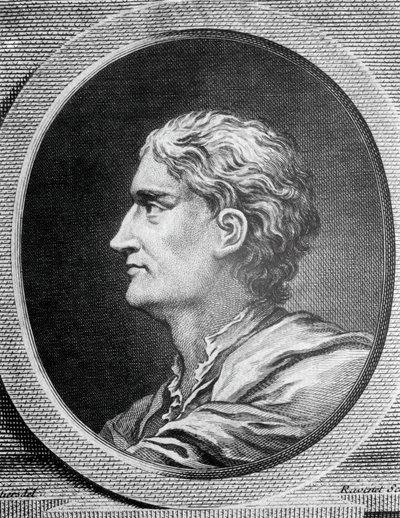 Portret Izaaka Newtona (1642-1727), angielskiego fizyka i matematyka, rycina: Simon Francois Ravenet (1706-1774) autorstwa Simon Francois Ravenet