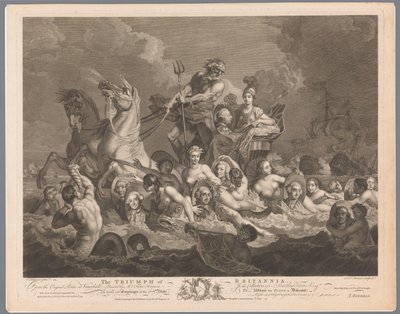 Alegoria marynarki brytyjskiej i zwycięstwo nad flotą francuską Triumf Britannii (tytuł na obiekcie) autorstwa Simon François Ravenet (le vieux)