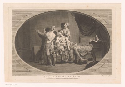 Wynalezienie sztuki rysowania Pochodzenie rysunku (tytuł na obiekcie) autorstwa Simon François Ravenet (le vieux)