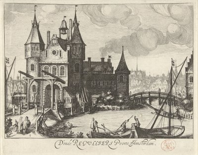 Widok na Pierwszą Bramę Regulierspoort w Amsterdamie autorstwa Simon Frisius