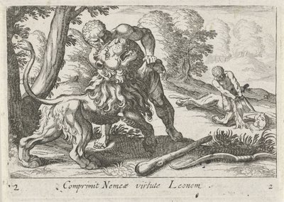 Herkules w walce z lwem nemejskim autorstwa Simon Frisius