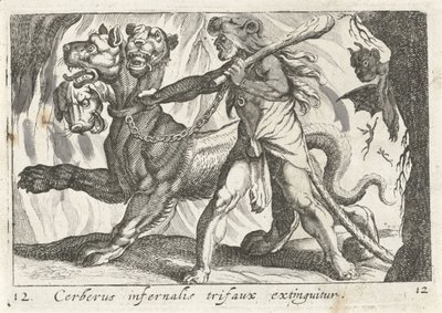 Herkules mści Cerbera Cerberus infernal trifaux wygasa (tytuł na obiekcie) Herculische tematu (tytuł serii) autorstwa Simon Frisius
