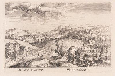 Pagórkowaty krajobraz z trzema parami, z Topographia Variarum Regionum autorstwa Simon Frisius