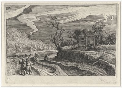 Krajobraz nocą Krajobrazy Europy Południowej (tytuł serii) Topographia variarum regionum (tytuł serii) autorstwa Simon Frisius