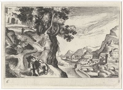Landschap spotkał Judę en Tamar Krajobraz południowoeuropejski (tytuł serii) Topografia różnych regionów (tytuł serii) autorstwa Simon Frisius