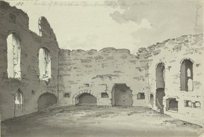 Zamek Bamburgh, ruiny kuchni, Add. 15542, f.180, c.1780 (pranie piórem i tuszem na papierze) autorstwa Simon H. Grimm