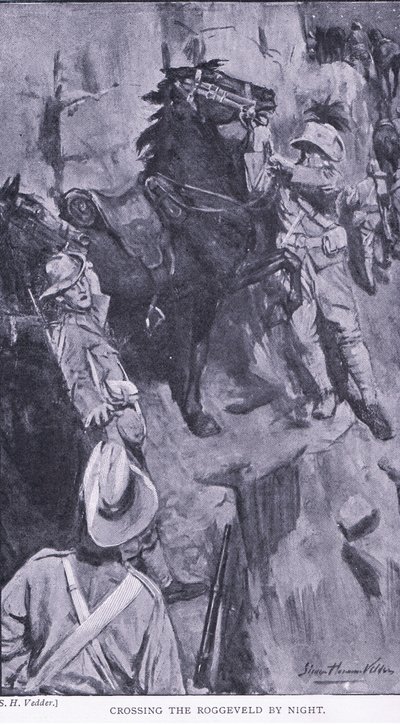 Przekraczając Roggeveld nocą, z książki After Pretoria: The Guerilla War wydanej przez Harmsworth Brothers Limited, 1901 autorstwa Simon Harmon Vedder