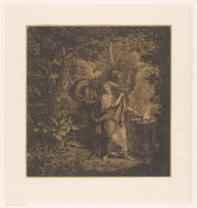 Scena mitologiczna z królową składającą ofiary w lesie, prawdopodobnie Althaea i trzema gorgoniami autorstwa Simon Henri Thomassin