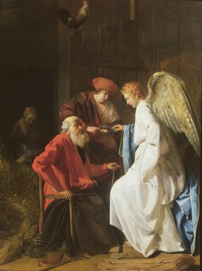 Tobiasz i Anioł leczący ślepotę Tobita, 1630 autorstwa Simon Henrixz van Amersfoort