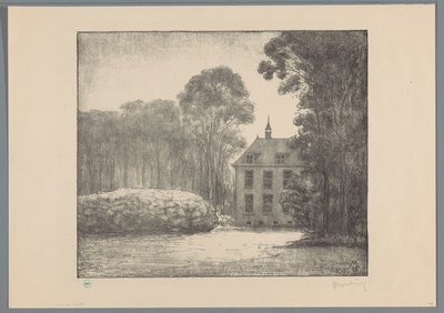 Widok wiejskiego domu na posiadłości De Raephorst Raephorst (tytuł oryginalny) Stare posiadłości wiejskie w Hadze (oryginalny tytuł serii) autorstwa Simon Moulijn (signed by artist)