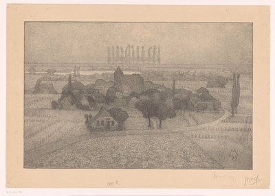 Krajobraz z wioską nad rzeką Zmierzch (tytuł oryginalny) autorstwa Simon Moulijn (signed by artist)