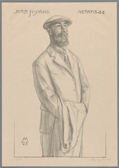 Portret Dirka Hidde Nijlanda z płaszczem na ramieniu autorstwa Simon Moulijn (signed by artist)