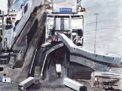 Dover, 2019 (akryl, akwarela, gwasz i tusz na papierze) autorstwa Simon Neville
