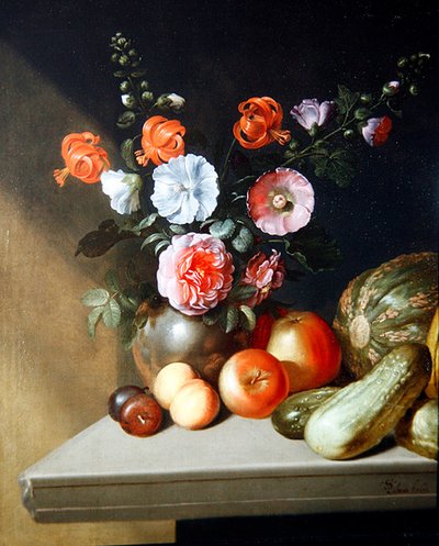 Martwa natura róż, delfinów i lilii autorstwa Simon Peter Tilmann