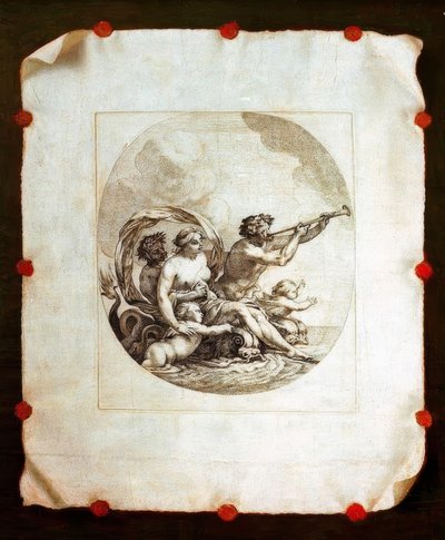 Trompe l’oeil z miedziorytem Galatea autorstwa Simon Vouet