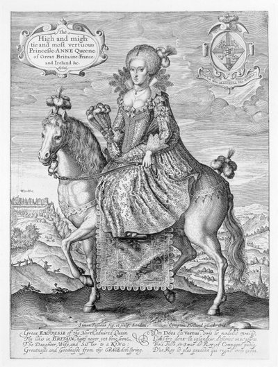 Portret konny Anny Duńskiej (1574-1619) rytowany przez artystę, wyd. Compton Holland, 1616 autorstwa Simon de Passe