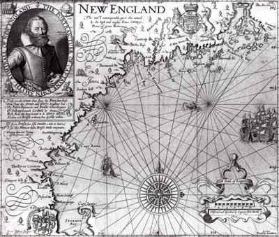Mapa wybrzeża Nowej Anglii, obserwowana i opisana przez kapitana Johna Smitha (1580-1631) 1614, z „Generall Historie”, 1624 autorstwa Simon de Passe