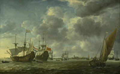 Statki na rzece Maas u wybrzeży Rotterdamu autorstwa Simon de Vlieger