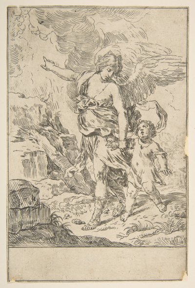 Anioł Stróż idący z dzieckiem, ok. godz. 1640. autorstwa Simone Cantarini