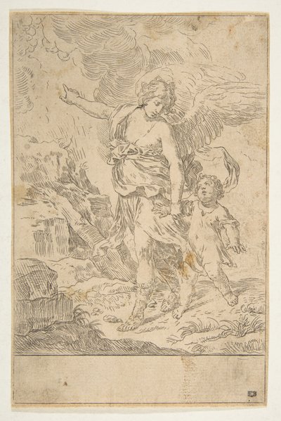Anioł Stróż idący z dzieckiem, ok. godz. 1640. autorstwa Simone Cantarini