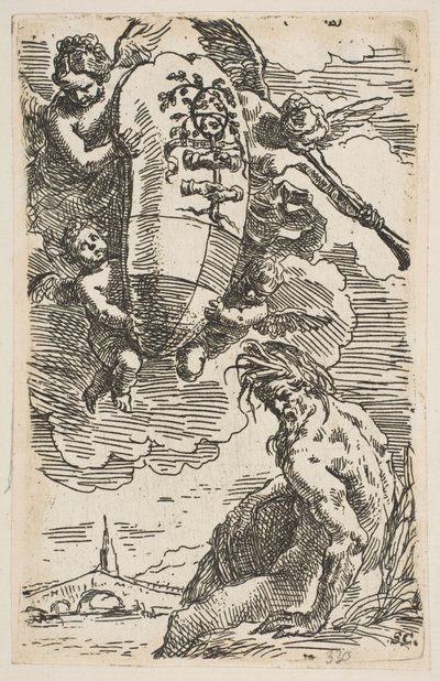Alegoria rzeki Foglia z herbem miasta Pesaros, frontyspis dla ..., ca. 1639. autorstwa Simone Cantarini