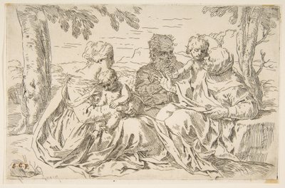 Święta Rodzina ze św. Elżbietą i św. Janem Chrzcicielem, ca. 1639. autorstwa Simone Cantarini