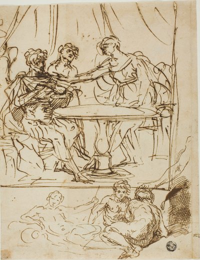 Judyta z Głową Holofernesa i Szkice Rzecznych Bogów (recto); Głowa kobiety, patrząc w górę (verso) autorstwa Simone Cantarini